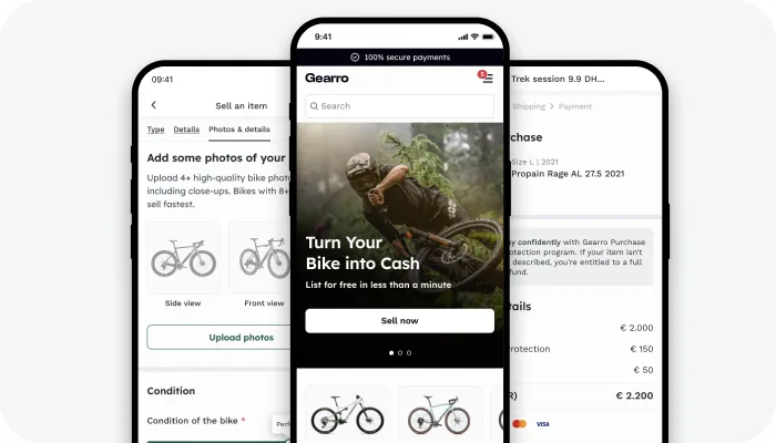 Gearro marketplace app screens