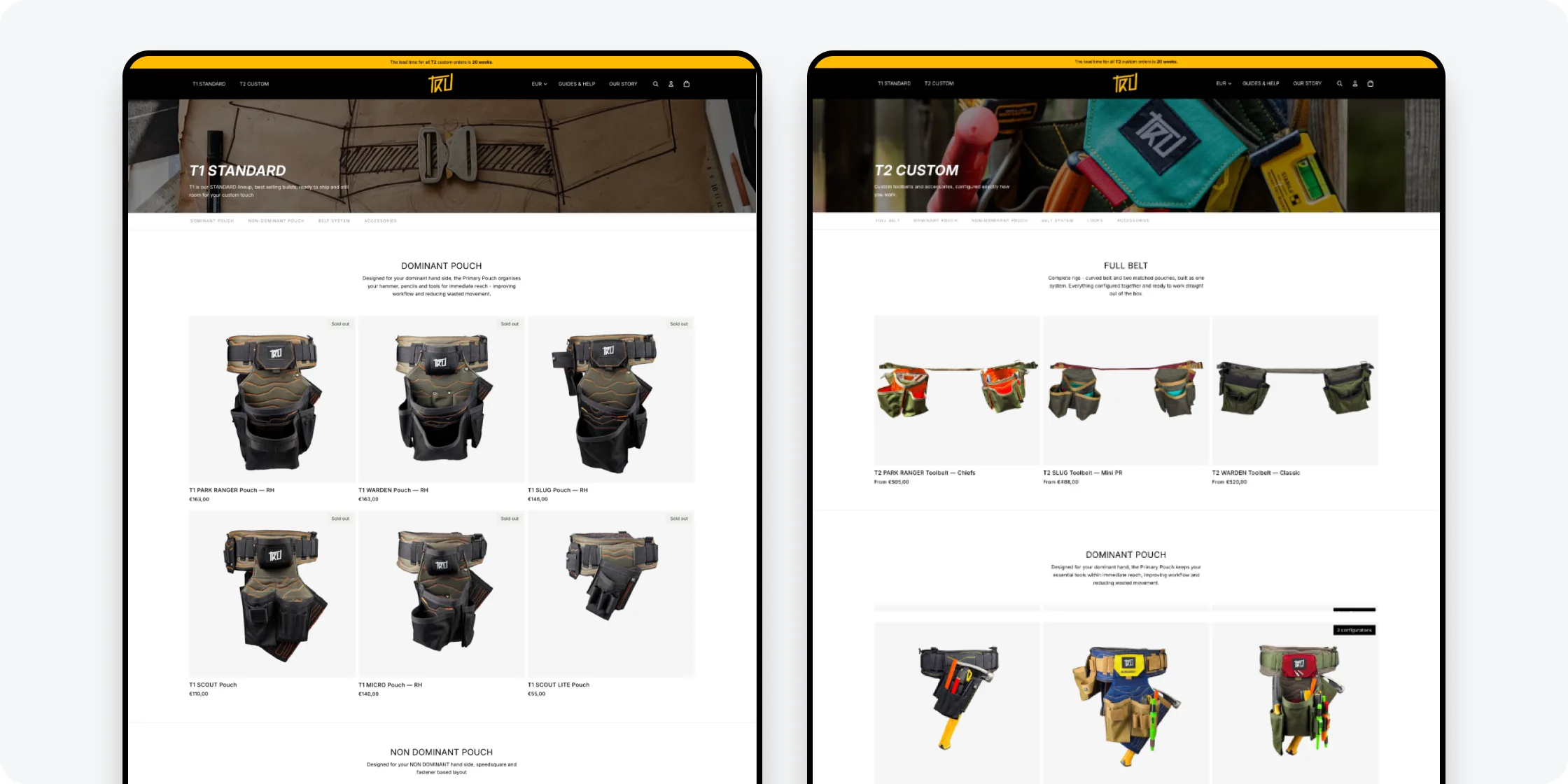 T1 and T2 catalogue pages