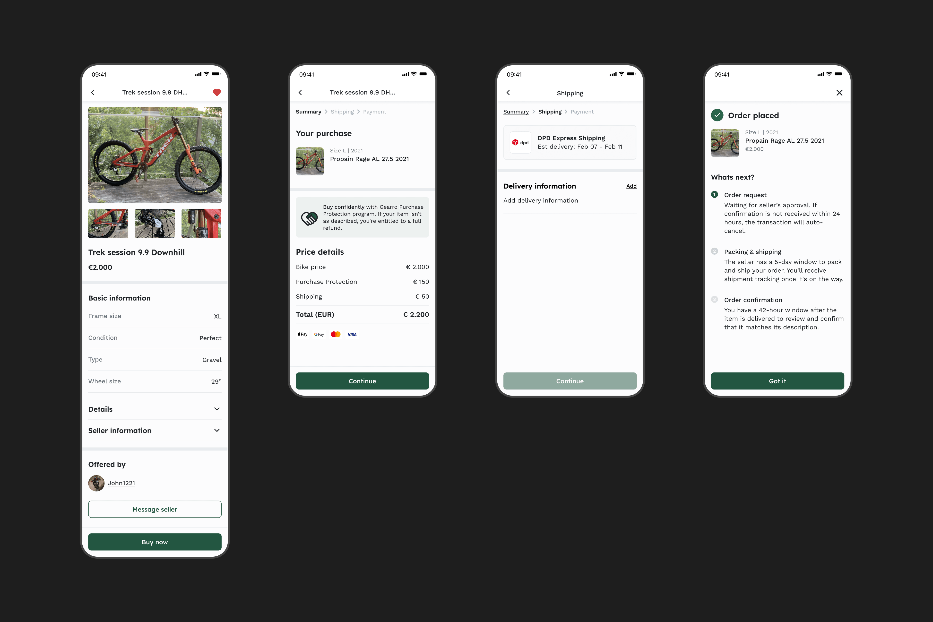 Gearro mobile purchase flow